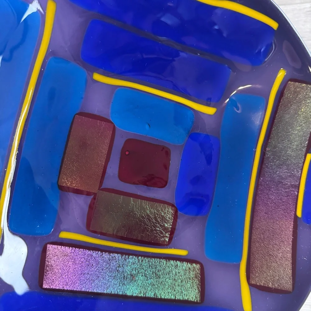 Abstract Fused Glass Art Bowl Accent bowl catch all bowl - Picture 7 of 9